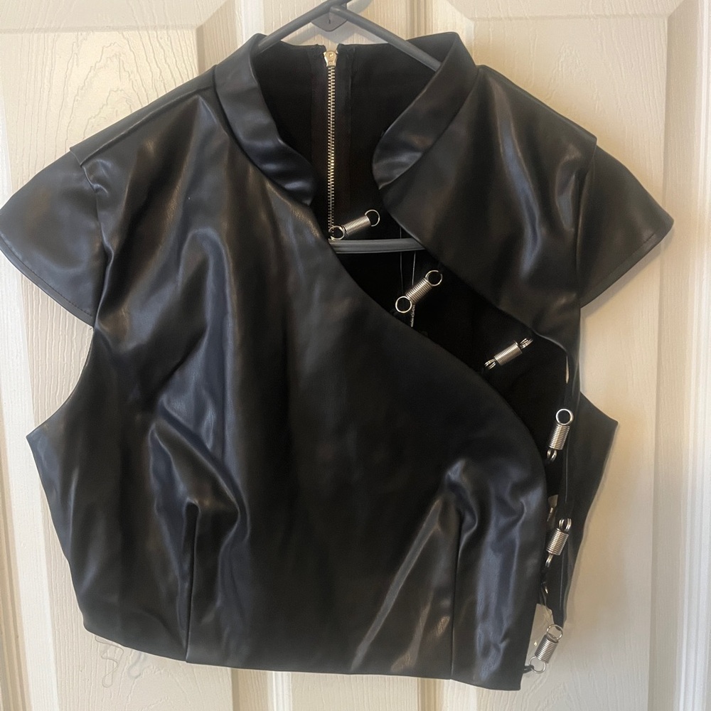 Fashion Nova Black Leather Jacket with Asymmetrical Collar